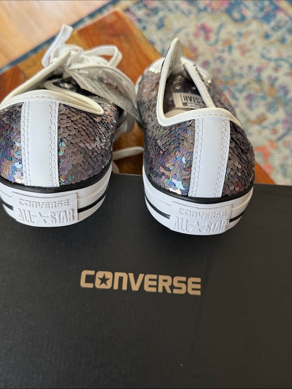 Converse Low Top Sequin Sneakers - Iridescent Black/White - Picture 4 of 10